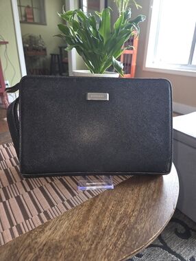 Burberry Black Saffiano Leather Toiletry Pouch Or Clutch with Wrist Strap